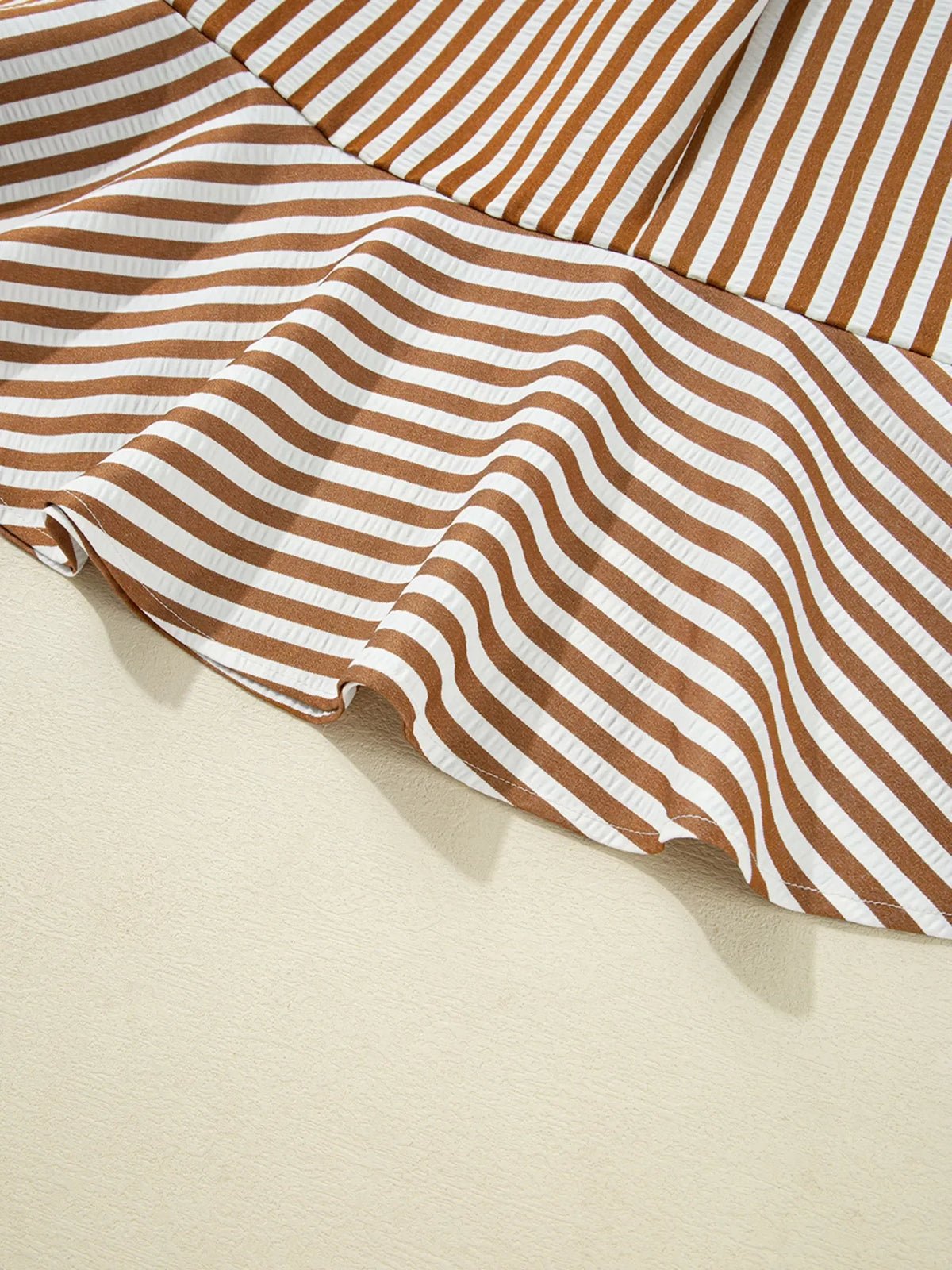 Stripe Ruffled Hem Collared Long Sleeve Shirt Mini Dress