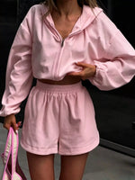 Long Sleeve Zip-Up Hoodie and Shorts Set