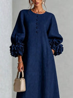 3D Floral Round Neck Midi Dress