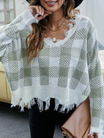 Frayed Hem Long Sleeve Sweater