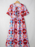 Floral Print Tie Front Midi Dress