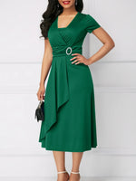 Short Sleeve Midi Wrap Dress with Belt Detail