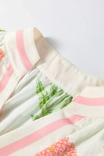 Floral Print Notched Ruffled Sleeve Blouse