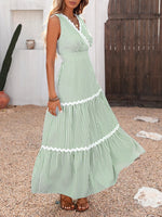 Striped Surplice Sleeveless Tiered Dress
