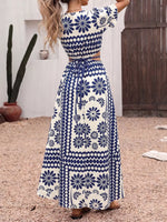Floral Print Cutout Waist Maxi Dress