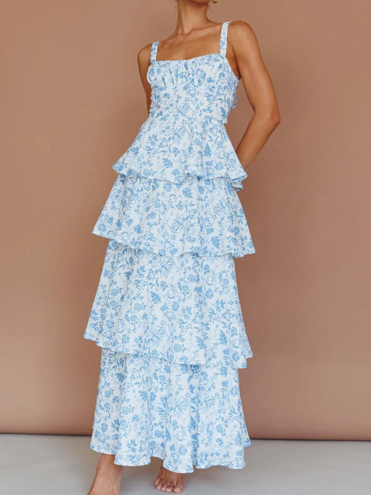 Floral Layered Ruffle Maxi Dress