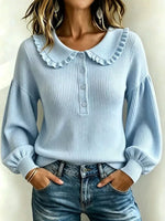 Full Size Ruffle Collar Button Detail Sweater Plus Size