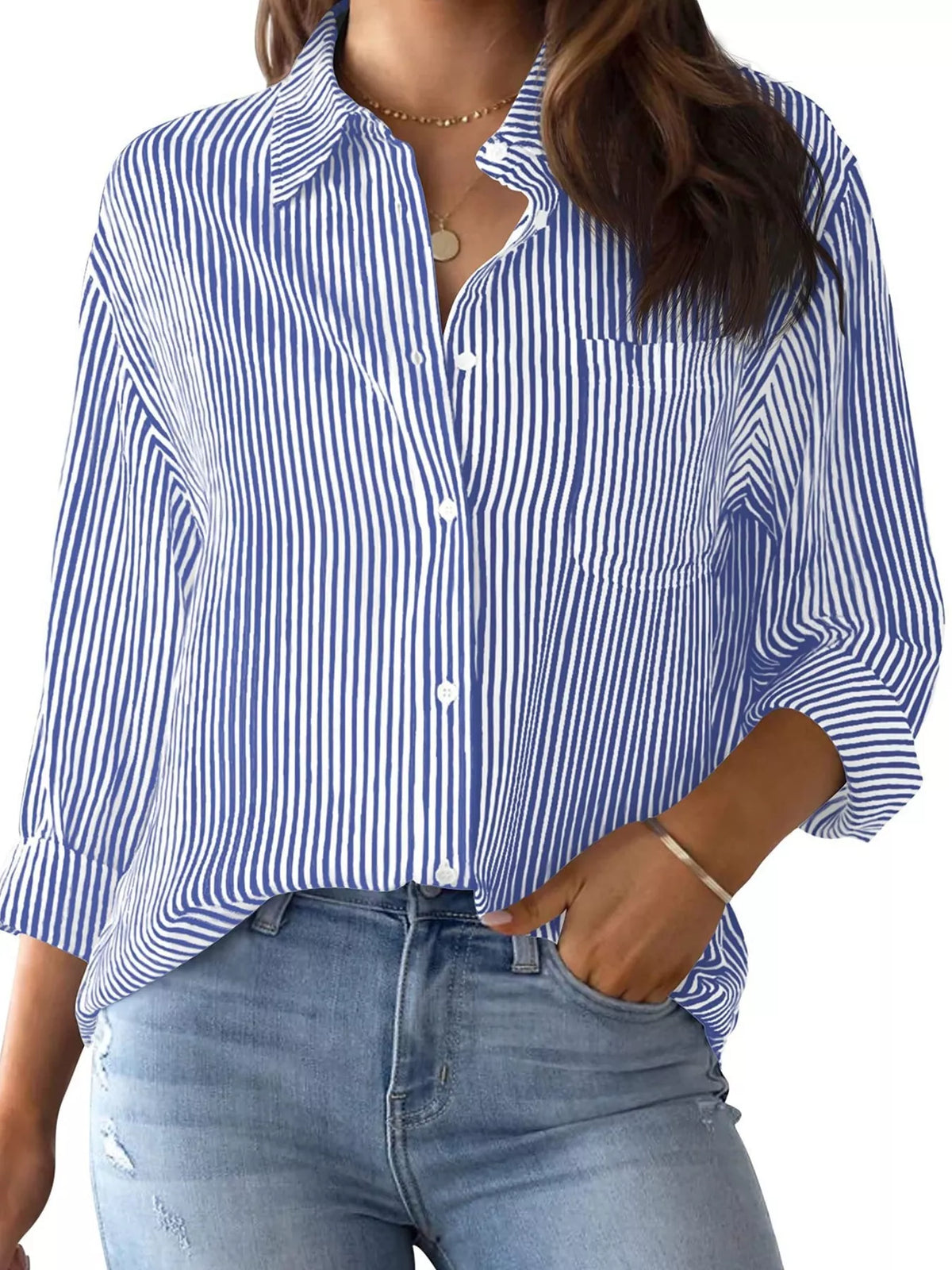 Striped Relaxed Fit Button Up Shirt