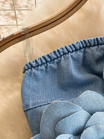 Floral Applique Strapless Denim Dress