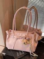 Leather Shoulder Bag with Dog Charm