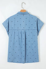 Double Chest Pocket Short Sleeve Denim Shirt