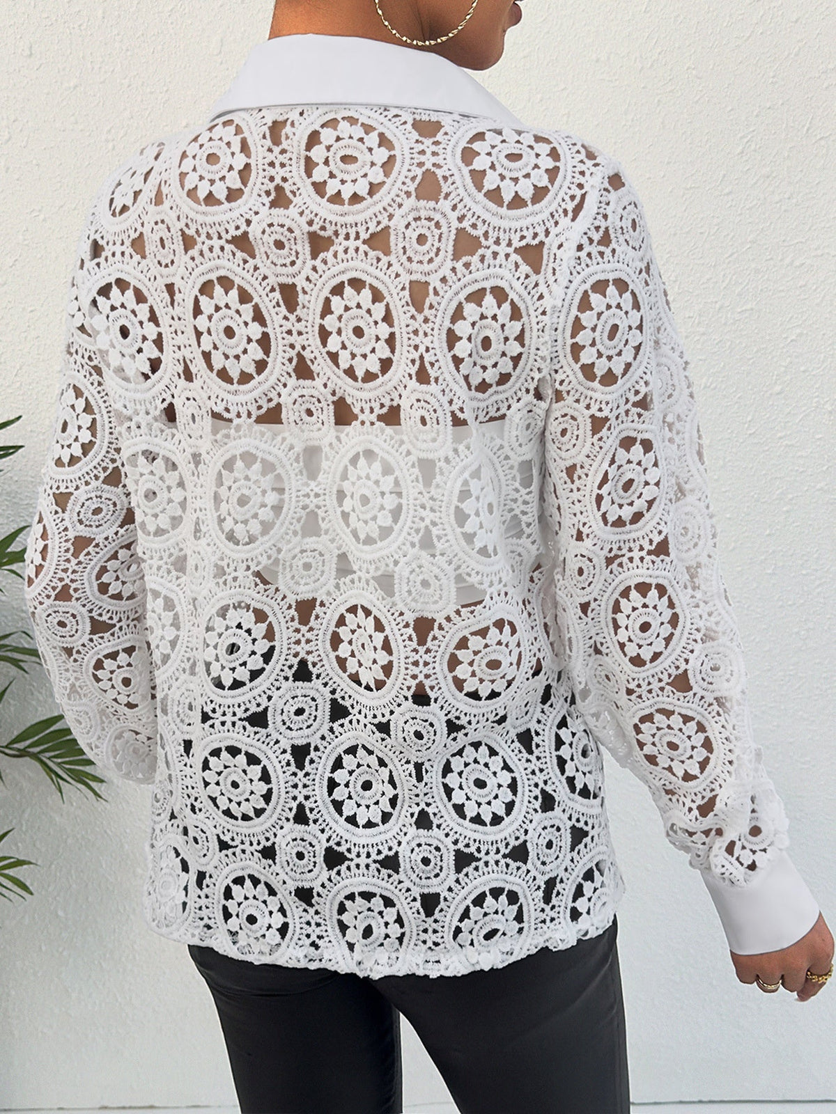Lace Button Up Long Sleeve Shirt