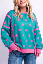 Polka Dot Contrast Patchwork Round Neck Baggy Sweatshirt