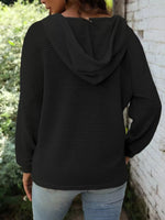 Full Size Button Detail Waffle Knit Hoodie Plus Size