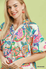 Umgee Mix Floral Print Scallop Hem Blouse