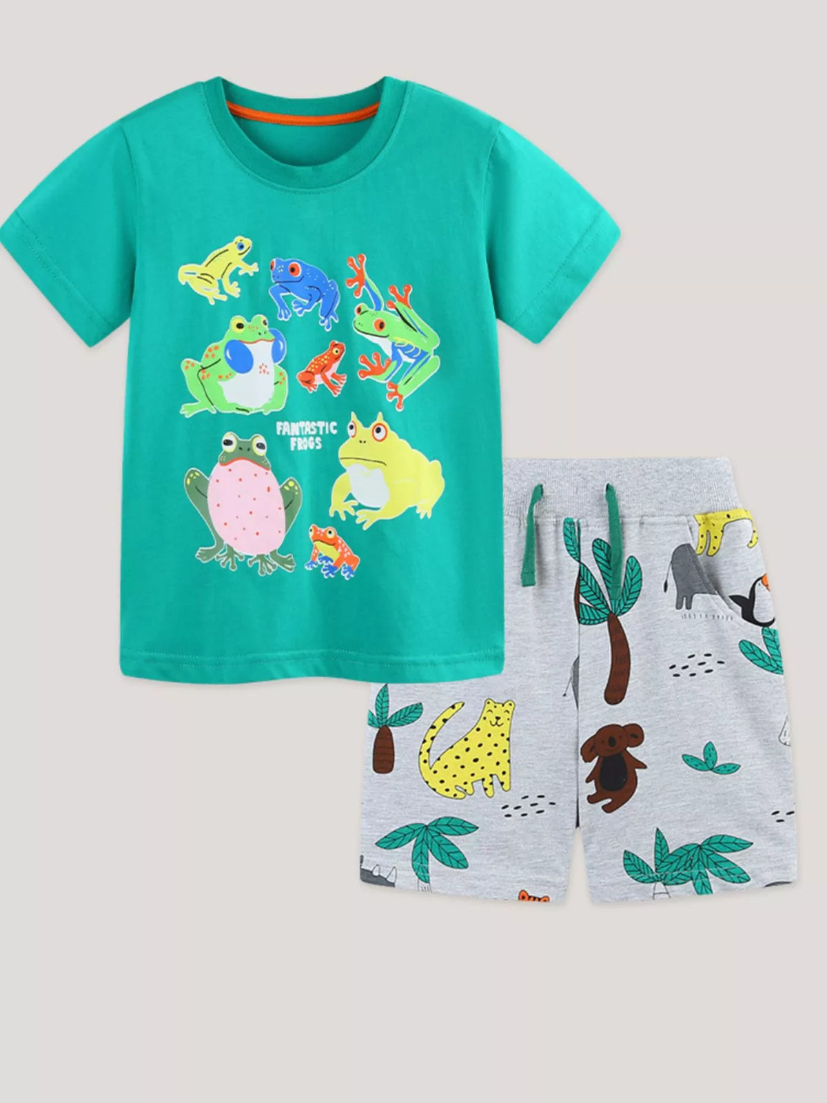 Children's Frog Print Short Sleeve Tee and Shorts Set