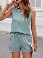 Textured Johnny Collar Top and Shorts Set