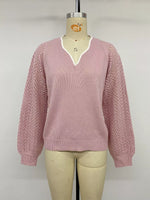V-Neck Openwork Long Sleeve Sweater