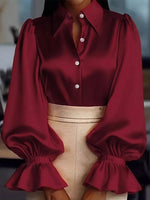 Satin Button Up Flounce Sleeve Shirt