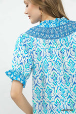 Umgee Mix Boho Puff Sleeve Smocked Top