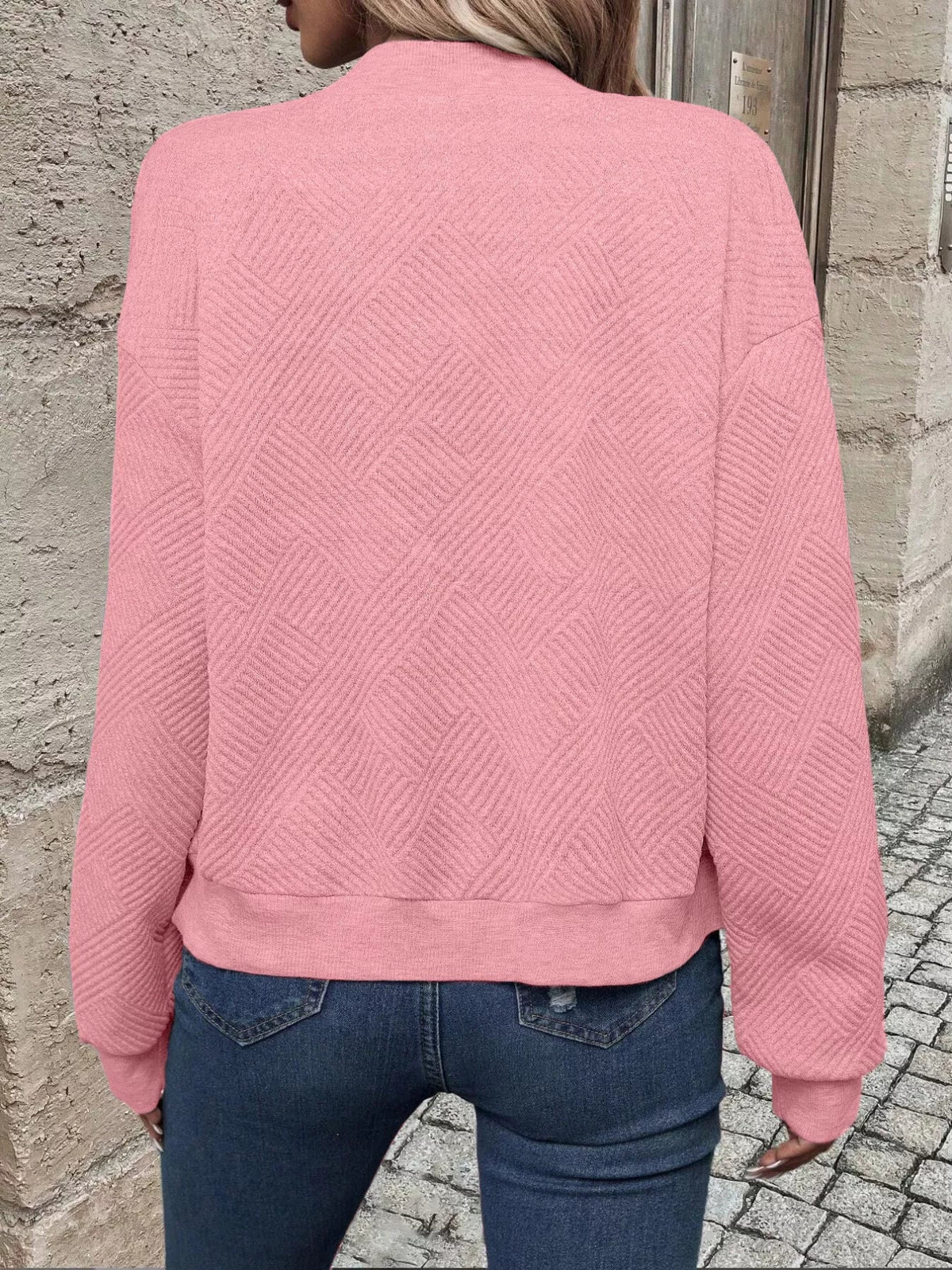 Zip-Up Textured Long Sleeve Jacket
