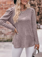 Ribbed Knit Puff Sleeve T-Shirt