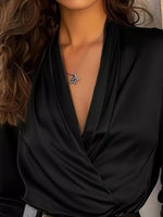 Satin Surplice Long Sleeve Blouse