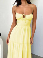 Tiered Lace Up Spaghetti Straps Maxi Dress