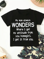 Children's Letter Graphic Tee and Camouflage Shorts Set