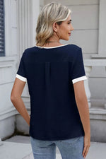Cutout Round Neck Short Sleeve Blouse
