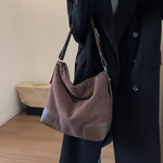 Suede Tote Bag with Leather Trim