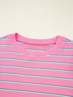 Stripe Textured Knit Round Neck Puff Sleeve Top