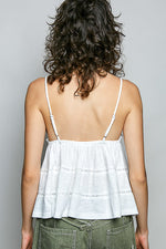 POL V-Neck Embroidered Trim Ruffled Cami