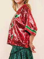 Sequin Round Neck Half Sleeve Top