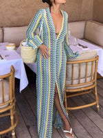 Slit Striped Knit Maxi Dress