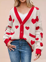 Heart Pattern Button-Up Knit Cardigan