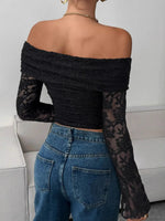 Off Shoulder Long Sleeve Lace Top