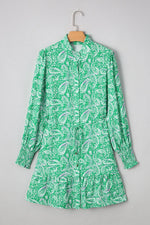 Ruffled Hem Long Sleeve Shirt Dress