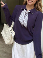 Scarf-Accented Long Sleeve Sweater
