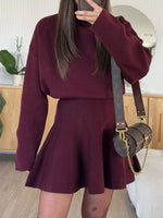 Turtleneck Dropped Shoulder Sweater and Skirt Set