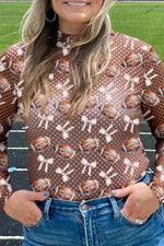 Long Sleeve Polka Dot Football Print Top