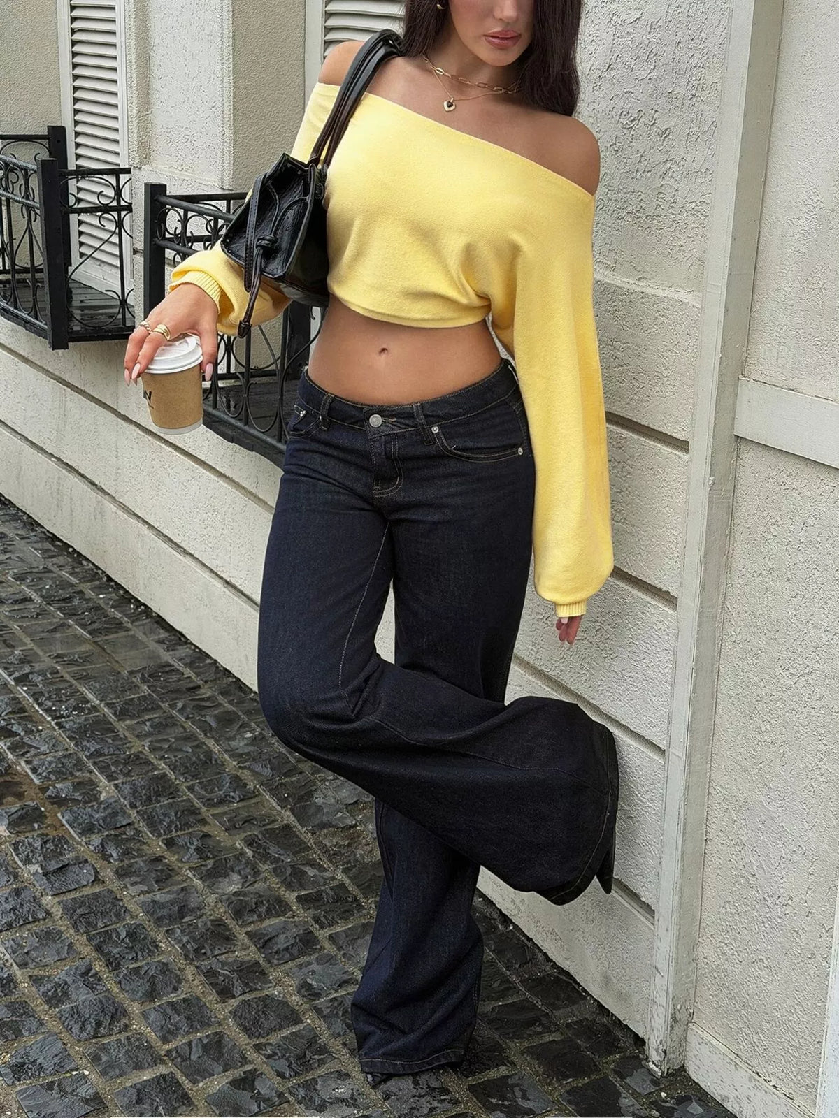 Off-Shoulder Cropped Sweater