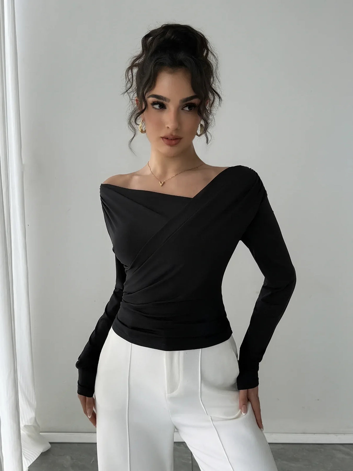 Asymmetrical Long Sleeve Blouse