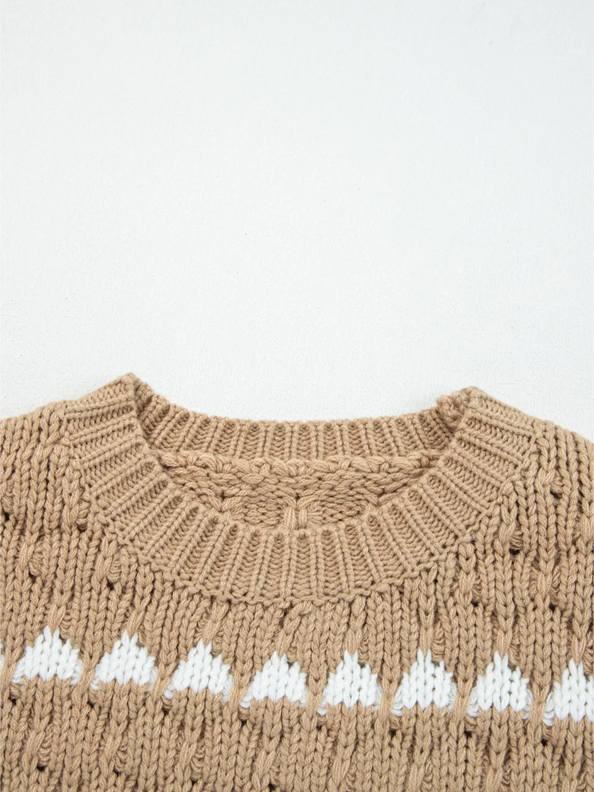 Contrast Detail Textured Knit Puff Sleeve Baggy Sweater