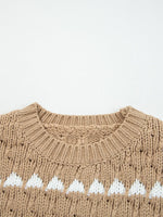 Contrast Detail Textured Knit Puff Sleeve Baggy Sweater