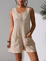 Full Size Button Front Romper with Pockets Plus Size