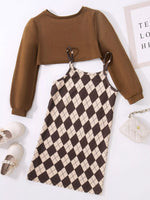 Children's Plaid Print Long Sleeve Dress Set