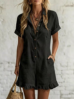 Full Size Button Front Ruffled Hem Romper Plus Size