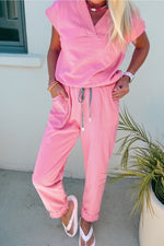 Short Sleeve Top and Drawstring Pants Set