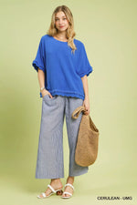 Umgee Linen Frayed Hem Scallop Edge Top